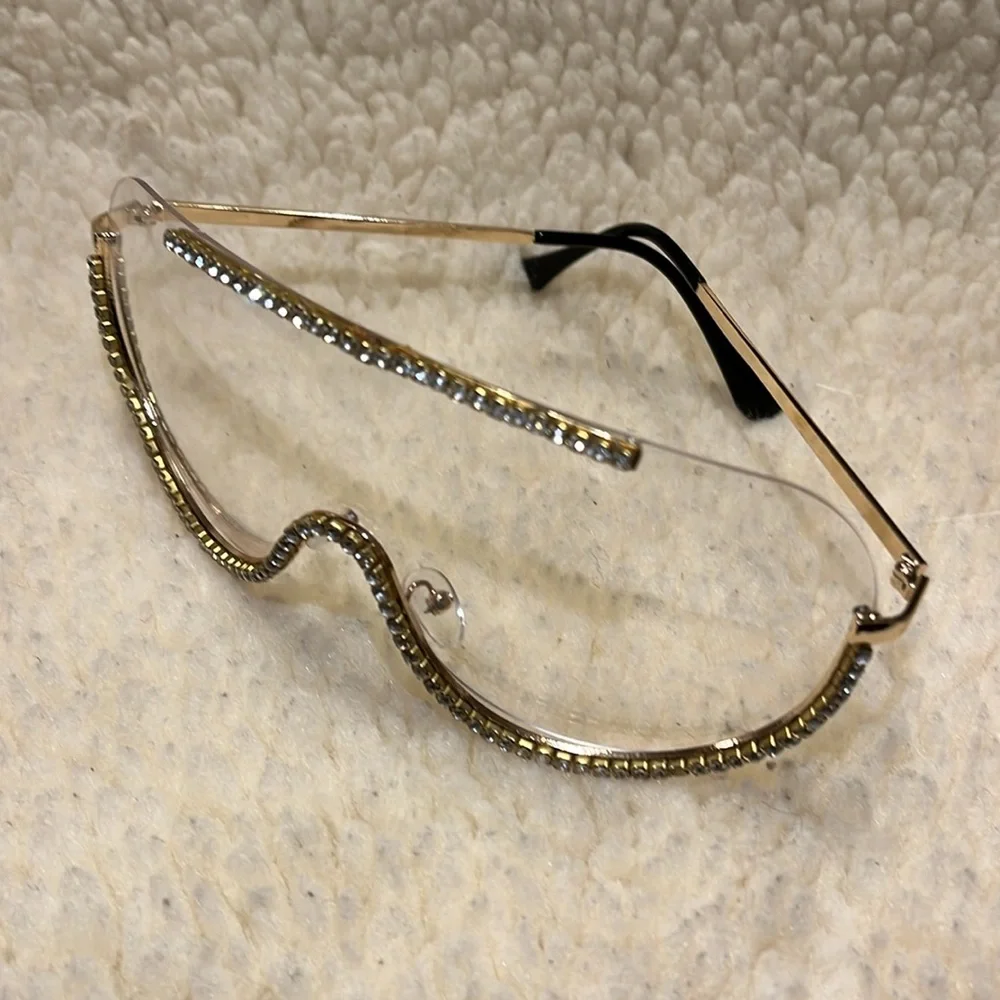 Crystal Embellished Gold and Black Sunglasses